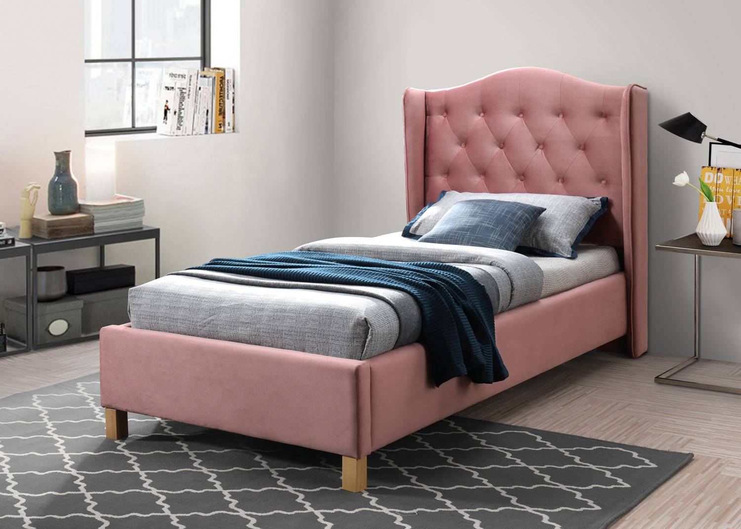 Posteľ 90x200 ASPEN VELVET ružová 